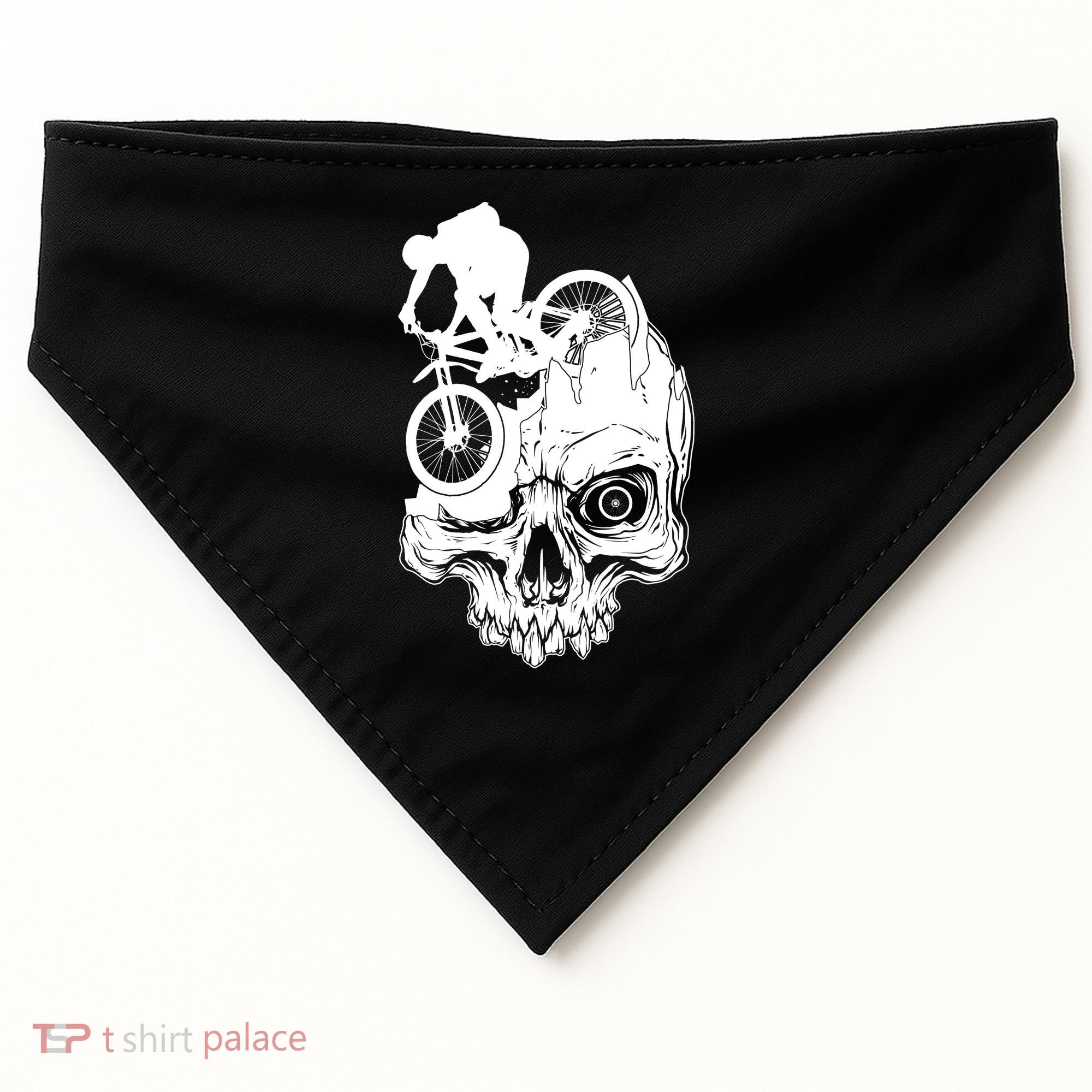 Cool Skull Mountain Biker Illustration USA-Made Doggie Bandana