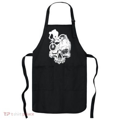 Cool Skull Mountain Biker Illustration Apron