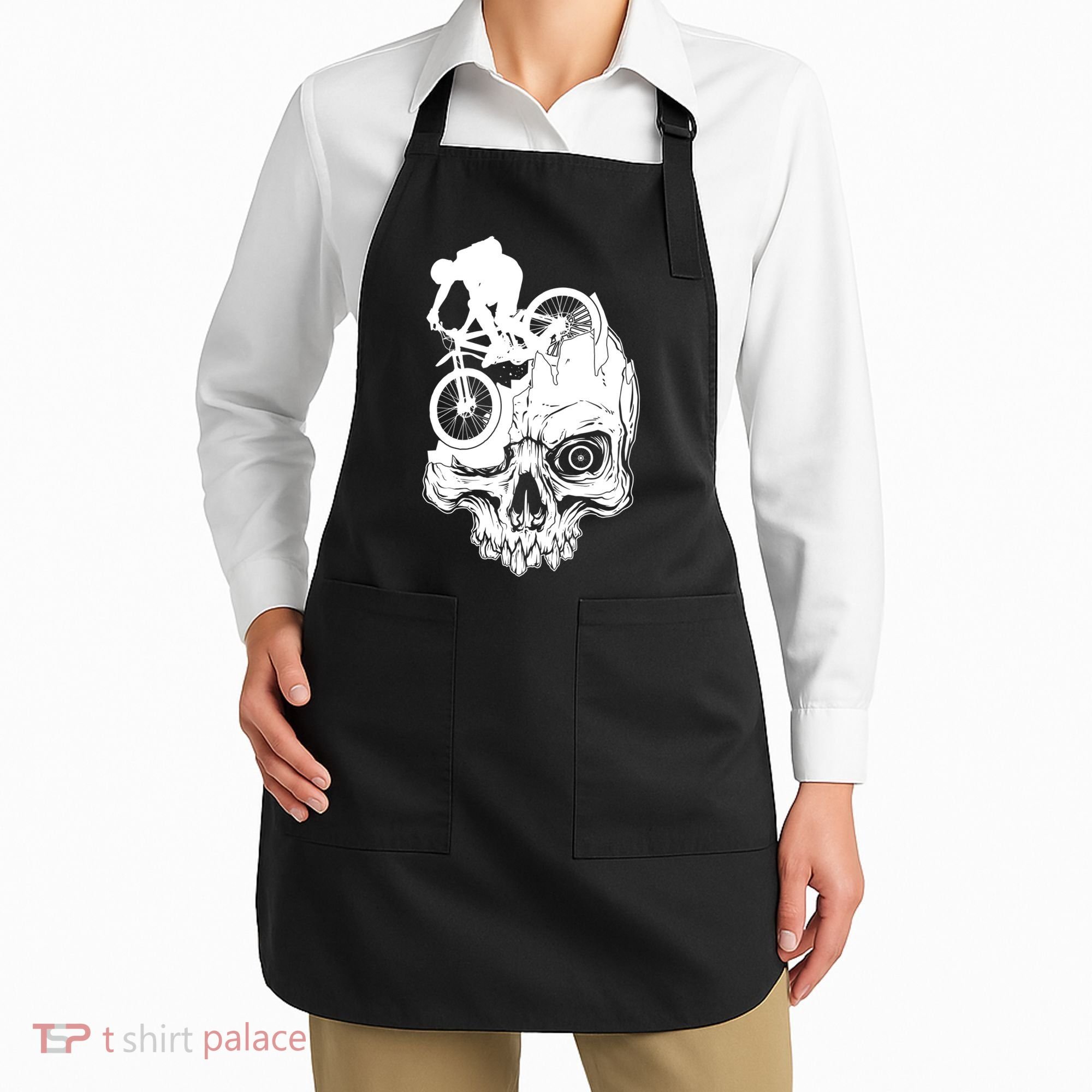Cool Skull Mountain Biker Illustration Apron