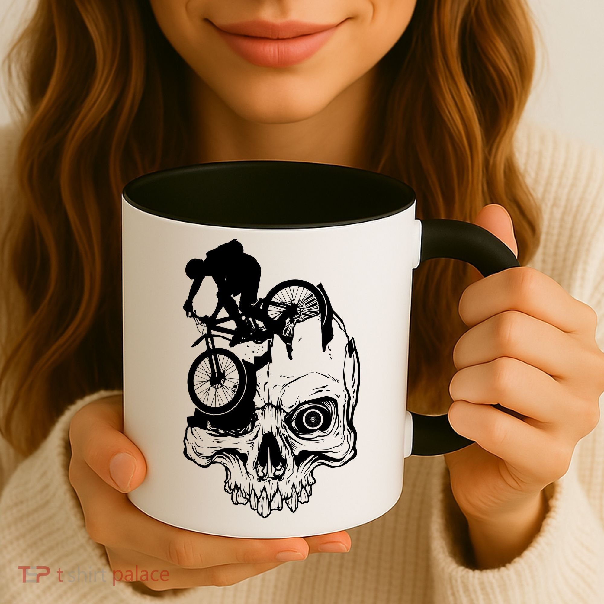 Cool Skull Mountain Biker Illustration Coffee Mug