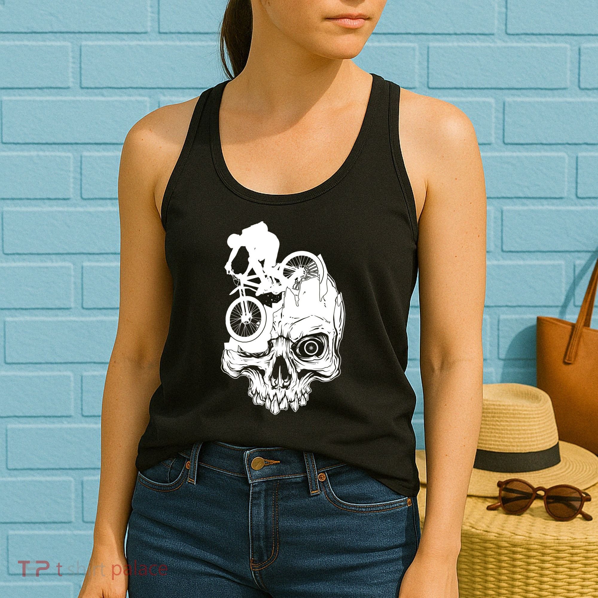 Cool Skull Mountain Biker Illustration Women's Tank Top
