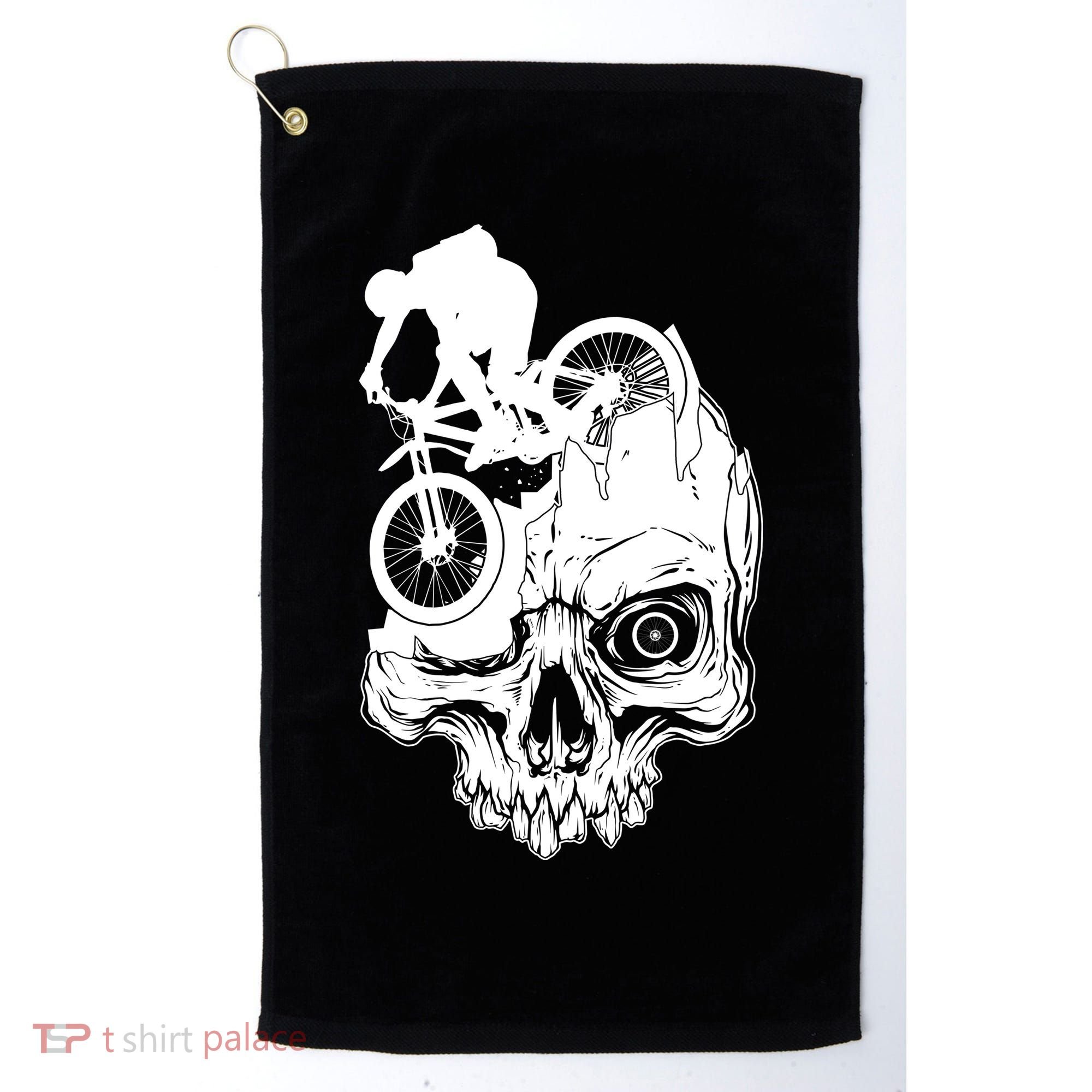 Cool Skull Mountain Biker Illustration Golf Towel