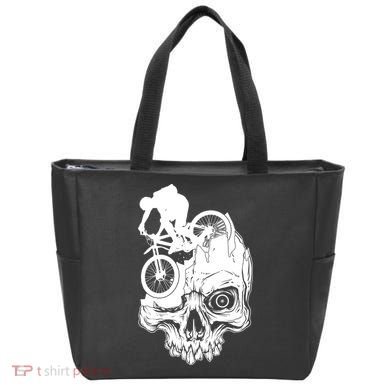 Cool Skull Mountain Biker Illustration Tote Bag