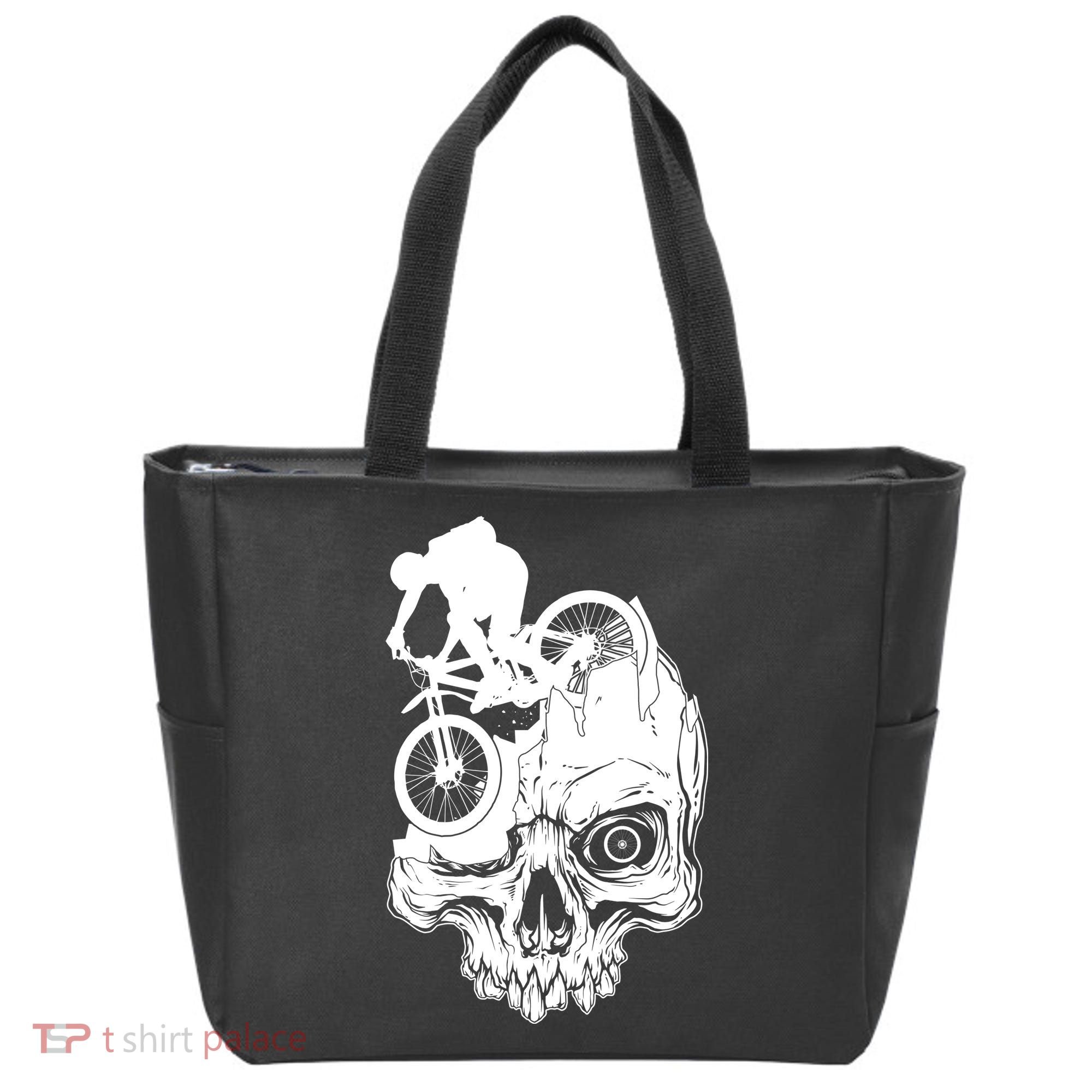 Cool Skull Mountain Biker Illustration Tote Bag