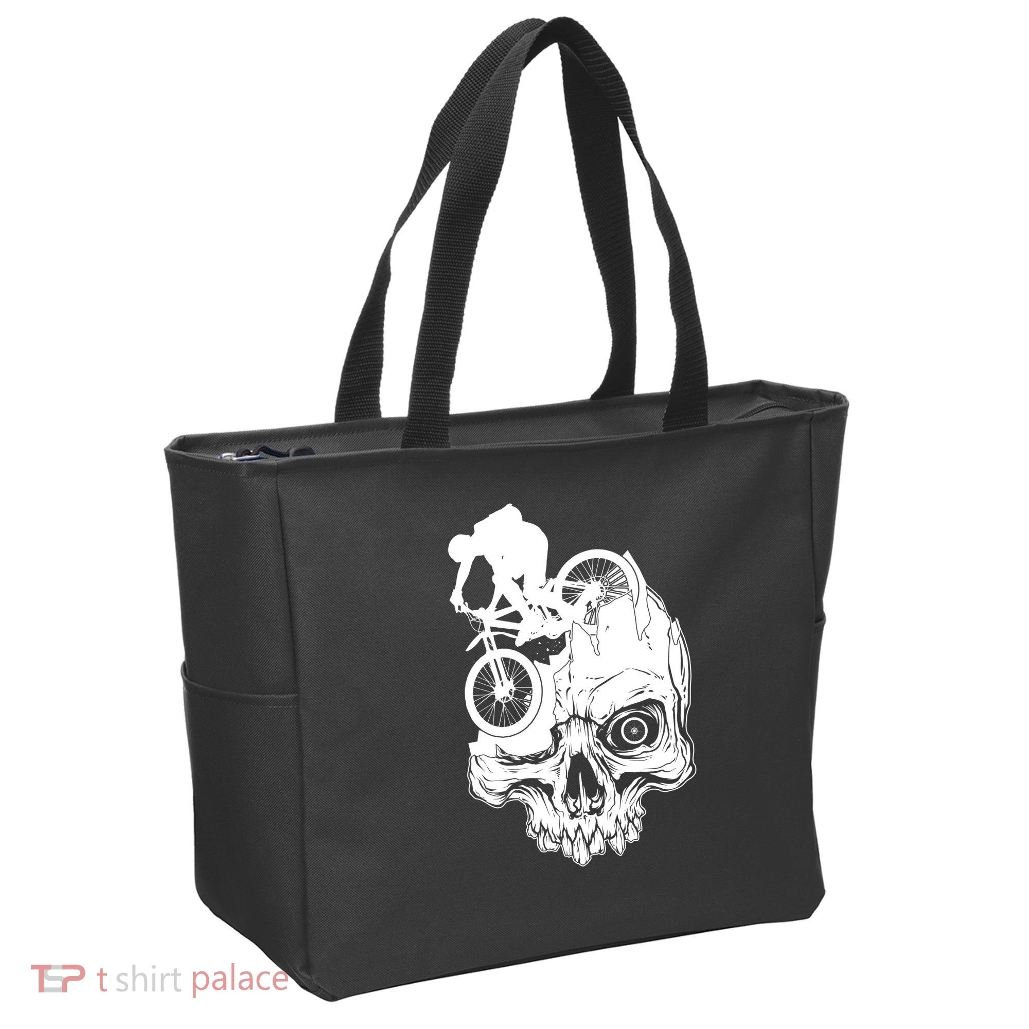Cool Skull Mountain Biker Illustration Tote Bag