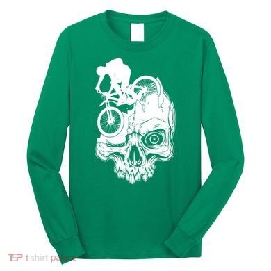 Cool Skull Mountain Biker Illustration Long Sleeve Shirt