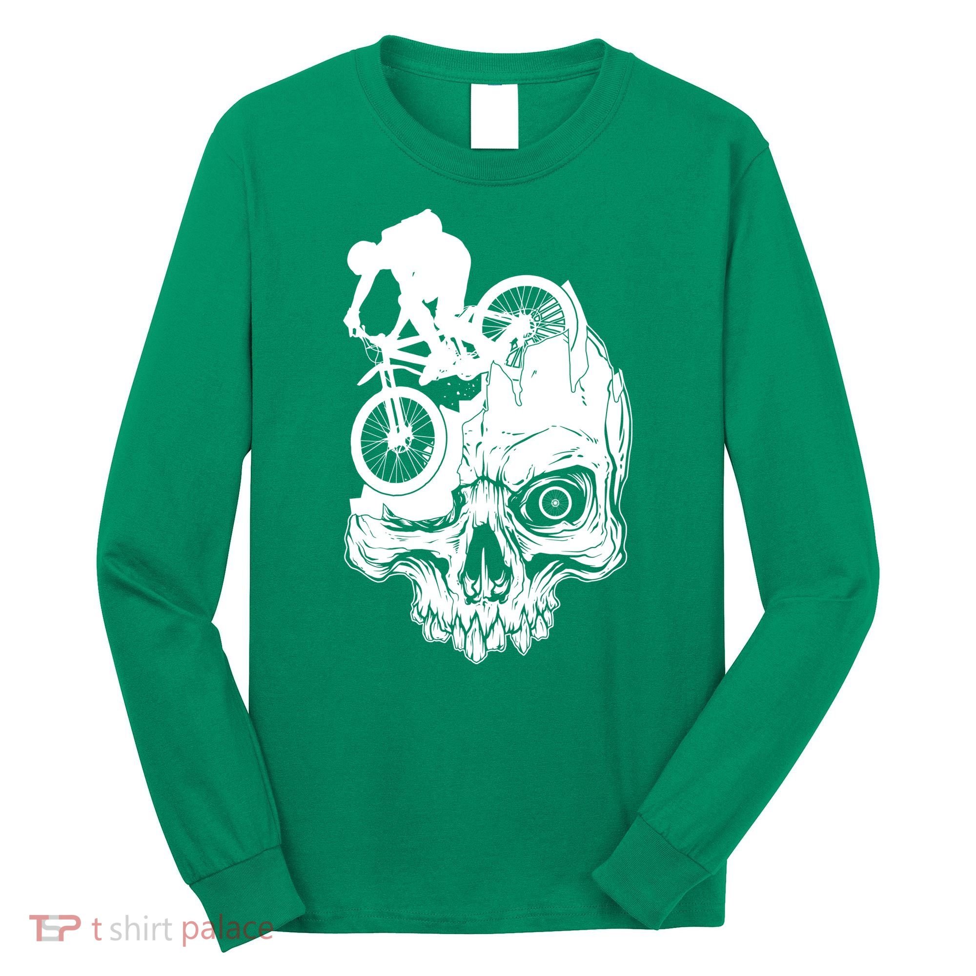 Cool Skull Mountain Biker Illustration Long Sleeve Shirt