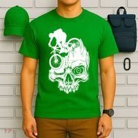 Cool Skull Mountain Biker Illustration T-Shirt thumb 6