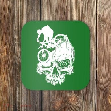 Cool Skull Mountain Biker Illustration Coaster