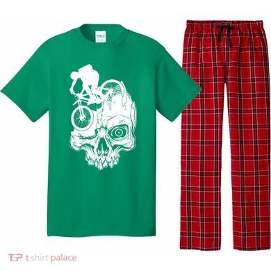 Cool Skull Mountain Biker Illustration Pajama Set