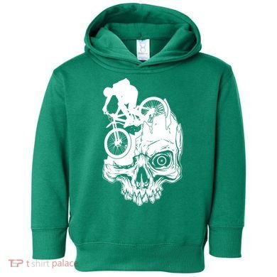 Cool Skull Mountain Biker Illustration Toddler Hoodie