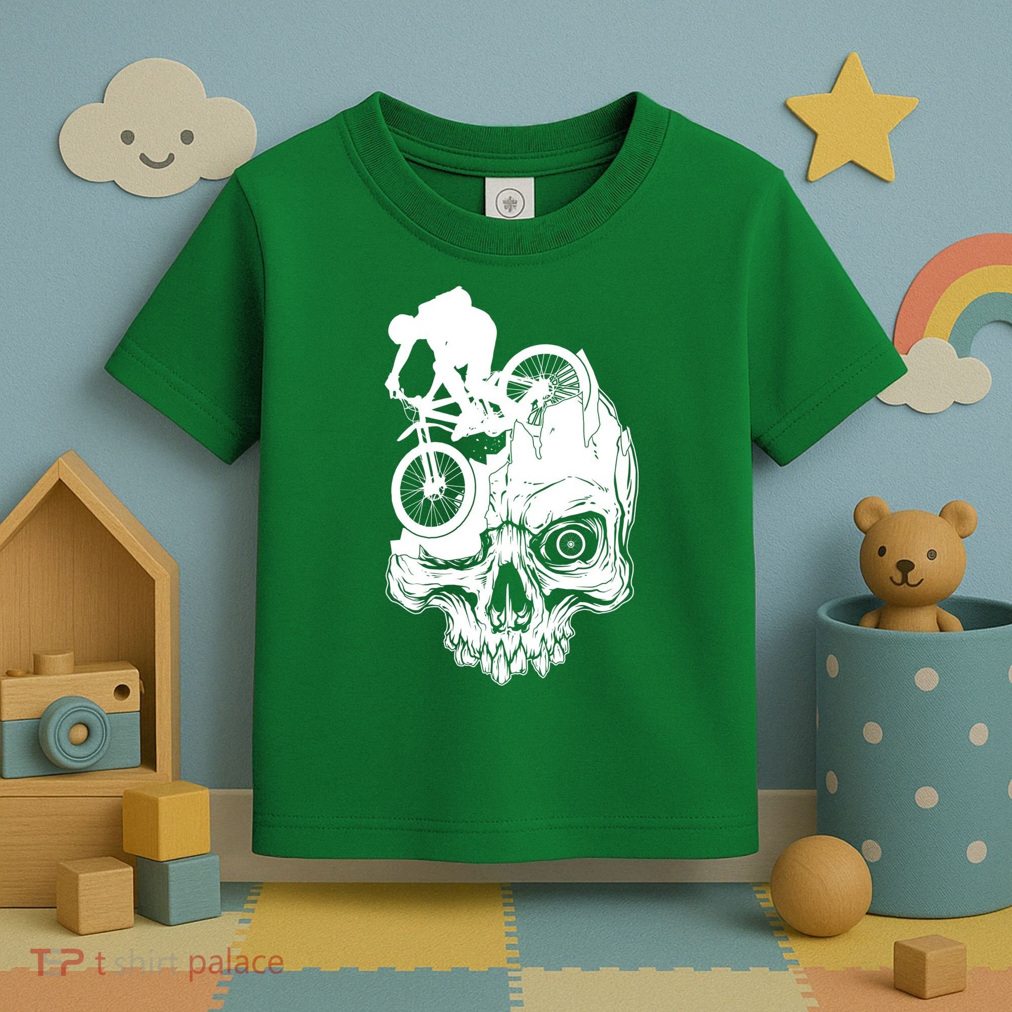 Cool Skull Mountain Biker Illustration Toddler T-Shirt