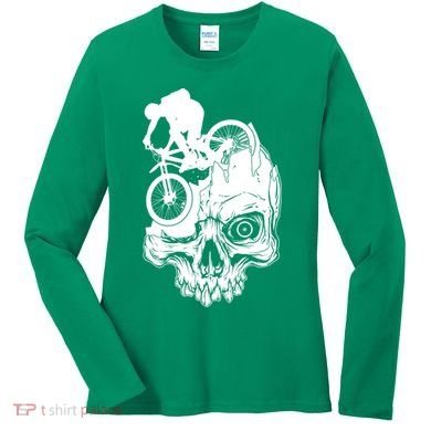 Cool Skull Mountain Biker Illustration Women's Long Sleeve Shirt