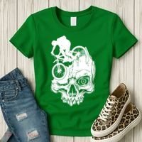Cool Skull Mountain Biker Illustration Women's T-Shirt thumb 3