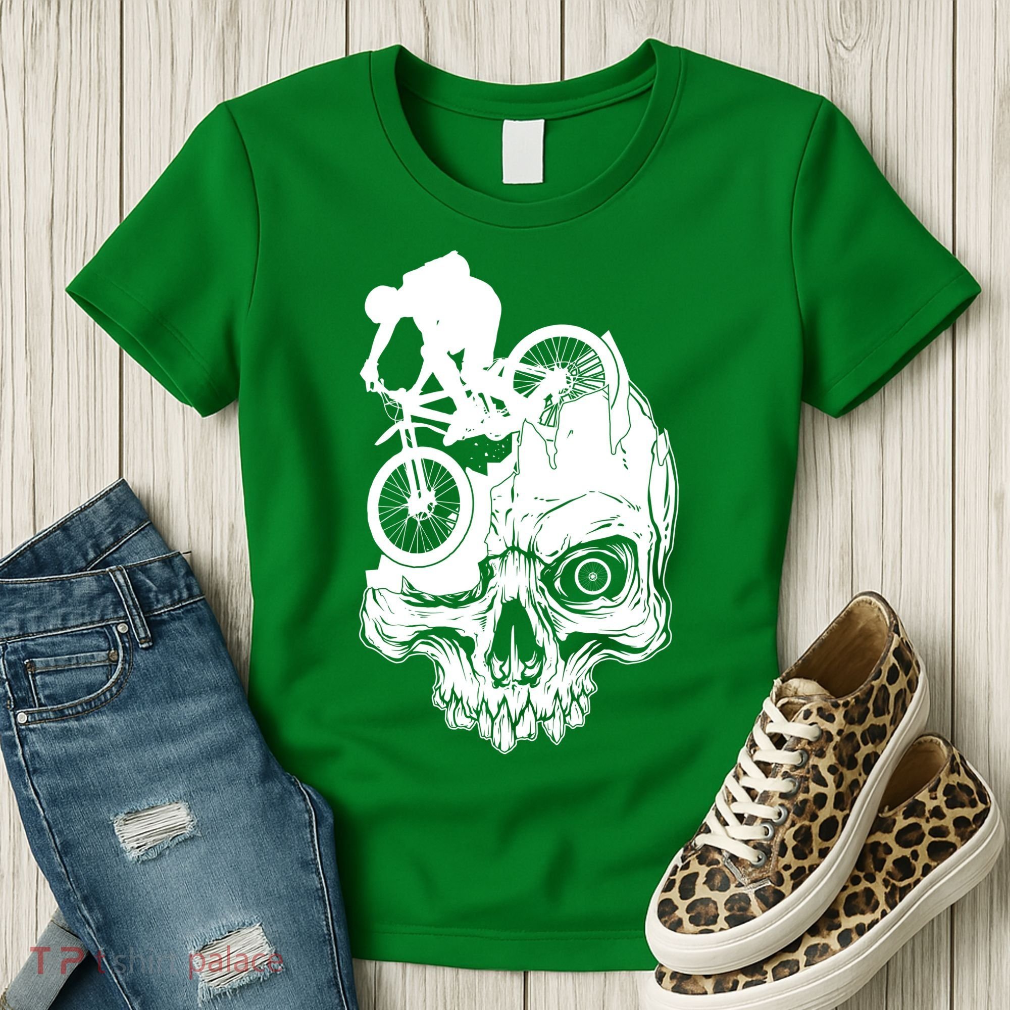 Cool Skull Mountain Biker Illustration Women's T-Shirt