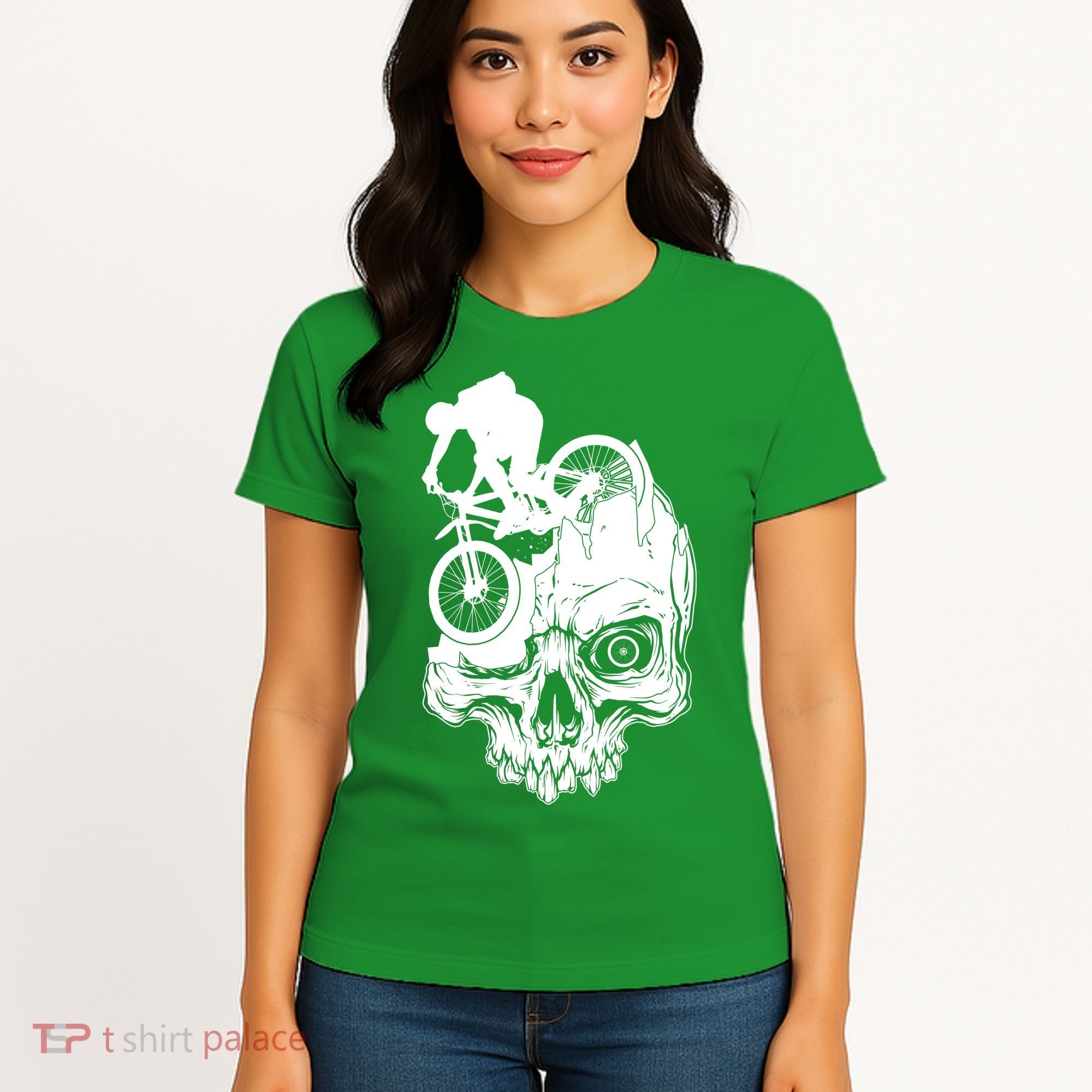 Cool Skull Mountain Biker Illustration Women's T-Shirt