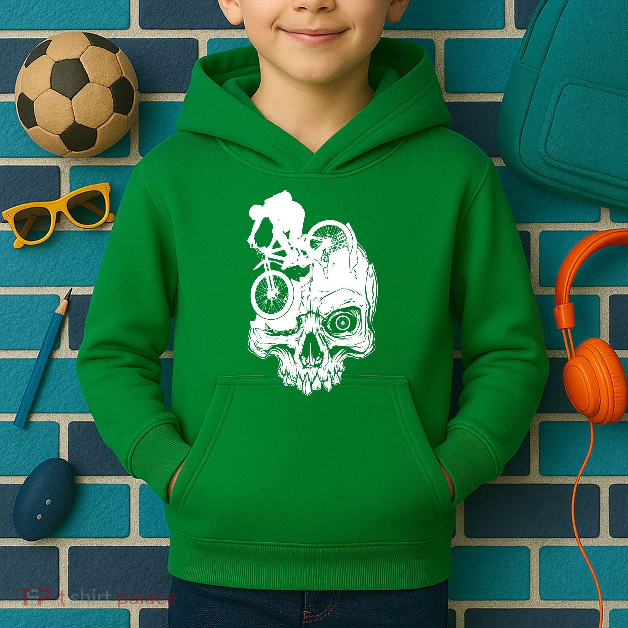 Cool Skull Mountain Biker Illustration Kids Hoodie