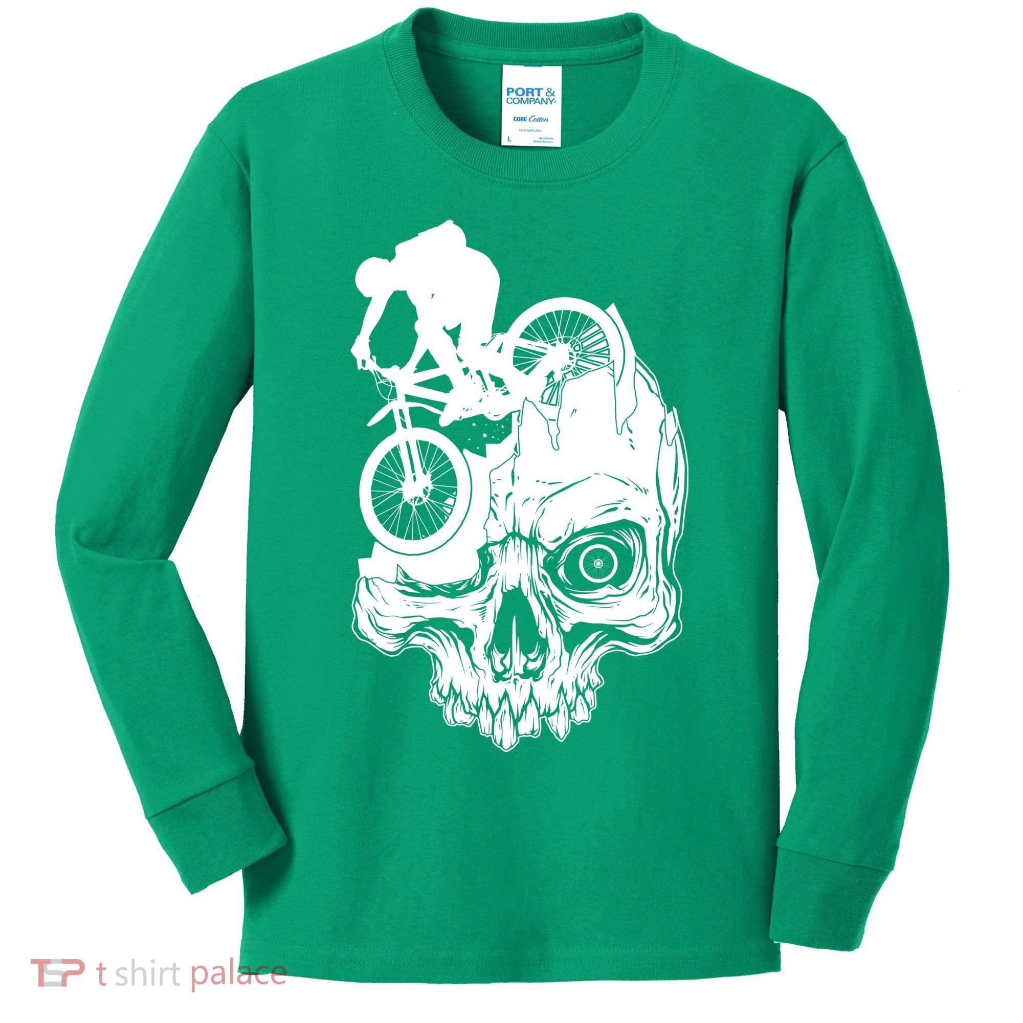 Cool Skull Mountain Biker Illustration Kids Long Sleeve Shirt