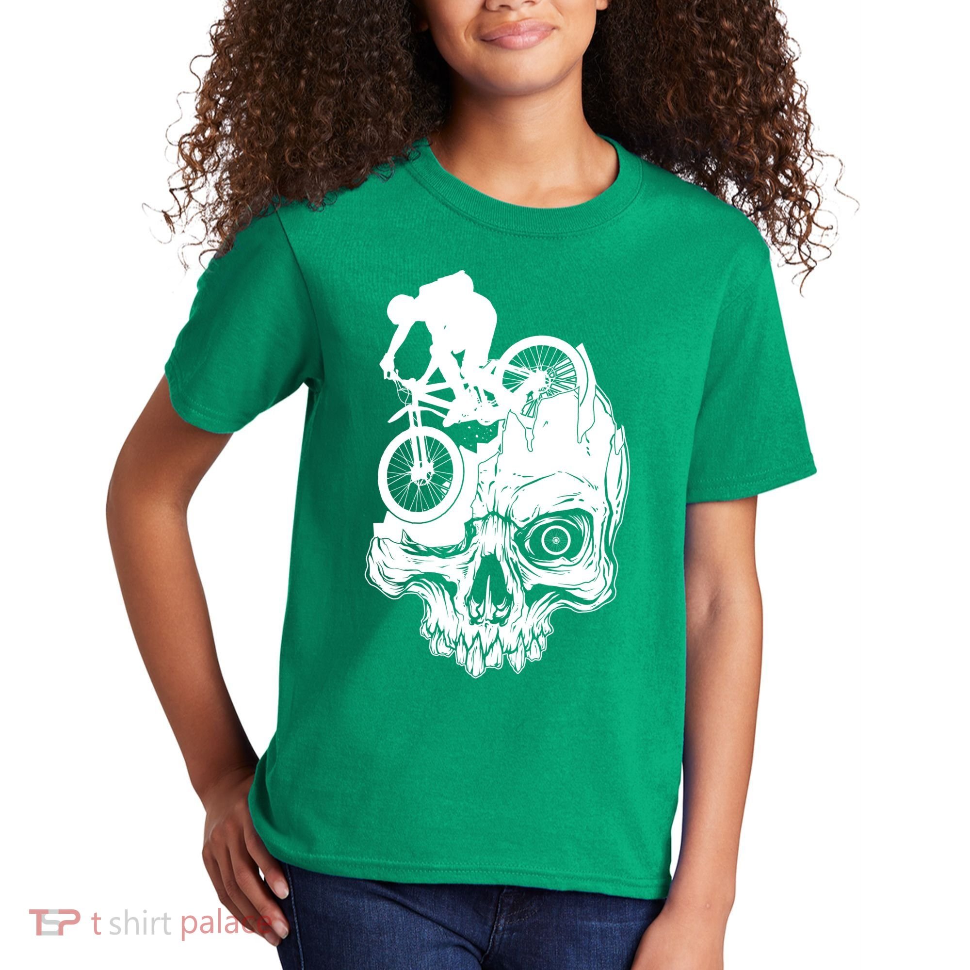 Cool Skull Mountain Biker Illustration Kids T-Shirt