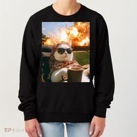 Cat Scarf Meme Drinking Coffee Selfie Chill Explosive Comet  Women's Sweatshirt thumb 0