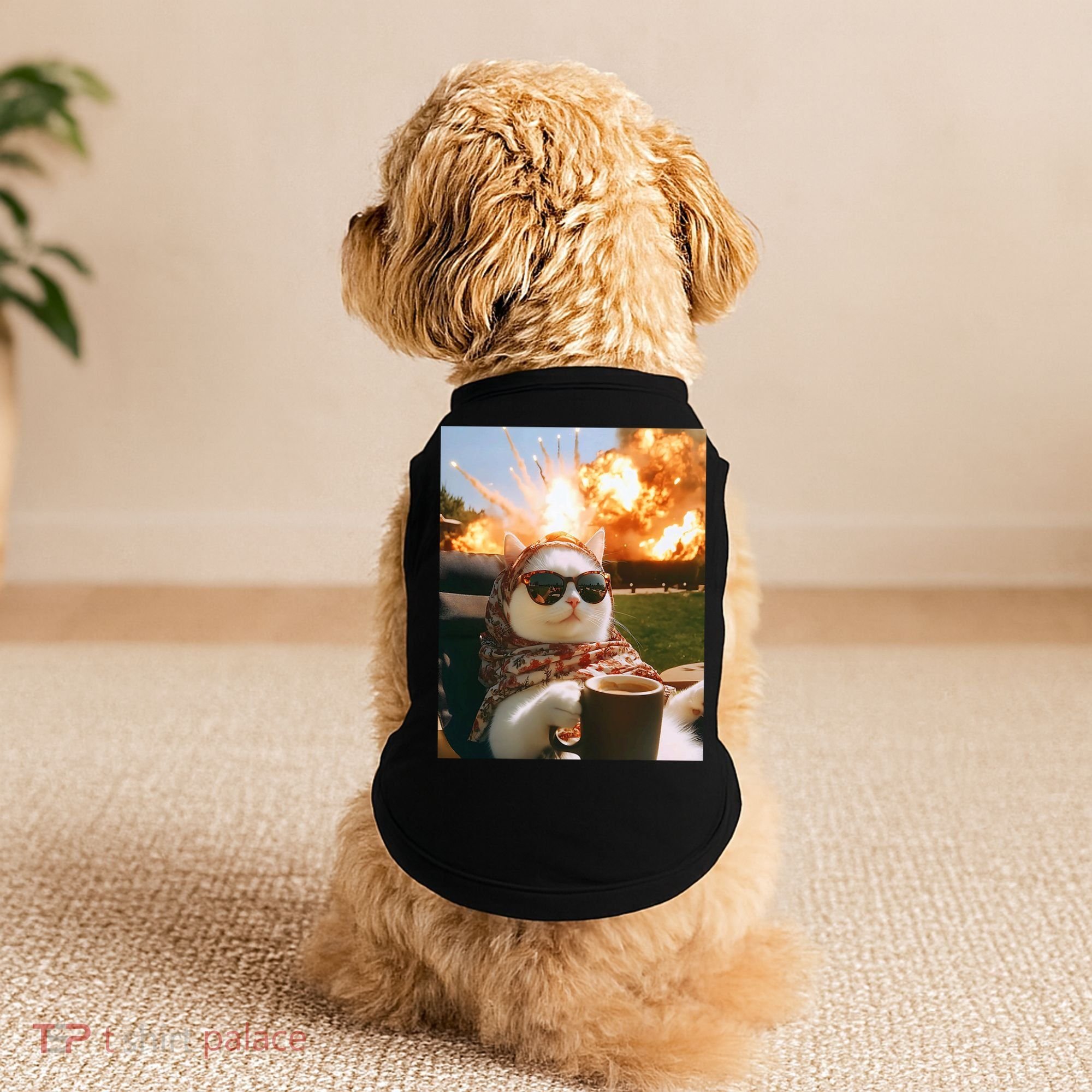 Cat Scarf Meme Drinking Coffee Selfie Chill Explosive Comet  Doggie Tank