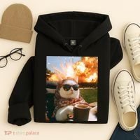 Cat Scarf Meme Drinking Coffee Selfie Chill Explosive Comet  Hoodie thumb 4