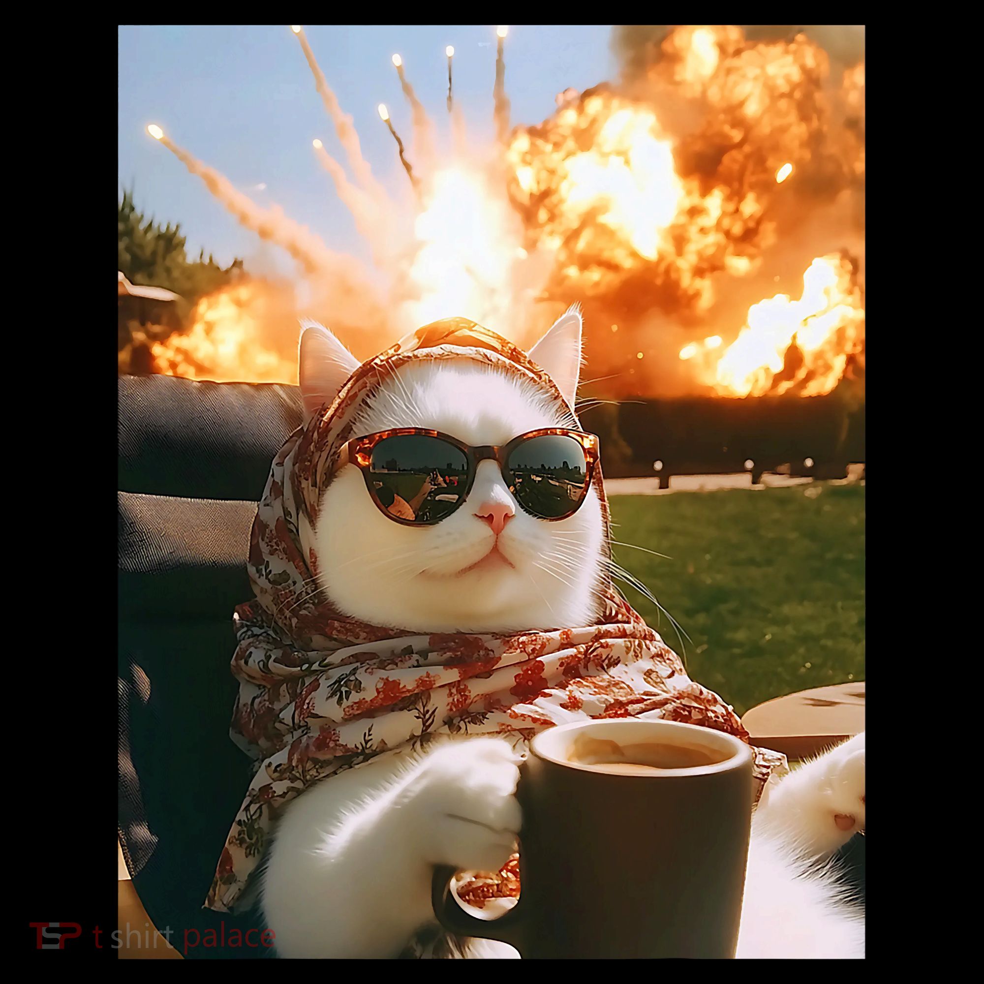 Cat Scarf Meme Drinking Coffee Selfie Chill Explosive Comet  Hoodie