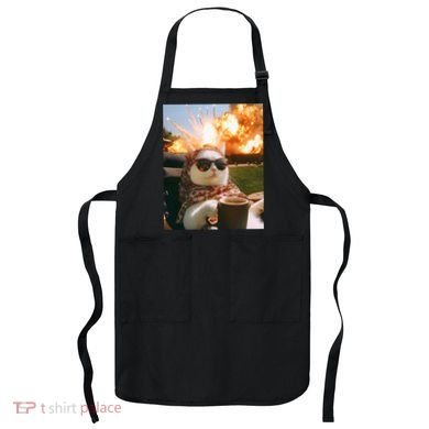 Cat Scarf Meme Drinking Coffee Selfie Chill Explosive Comet  Apron