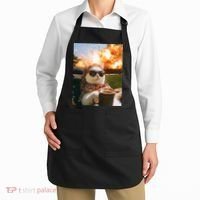 Cat Scarf Meme Drinking Coffee Selfie Chill Explosive Comet  Apron thumb 2