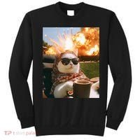 Cat Scarf Meme Drinking Coffee Selfie Chill Explosive Comet  Sweatshirt thumb 0