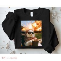 Cat Scarf Meme Drinking Coffee Selfie Chill Explosive Comet  Sweatshirt thumb 2