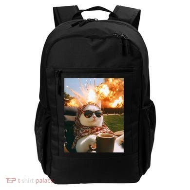 Cat Scarf Meme Drinking Coffee Selfie Chill Explosive Comet  Backpack