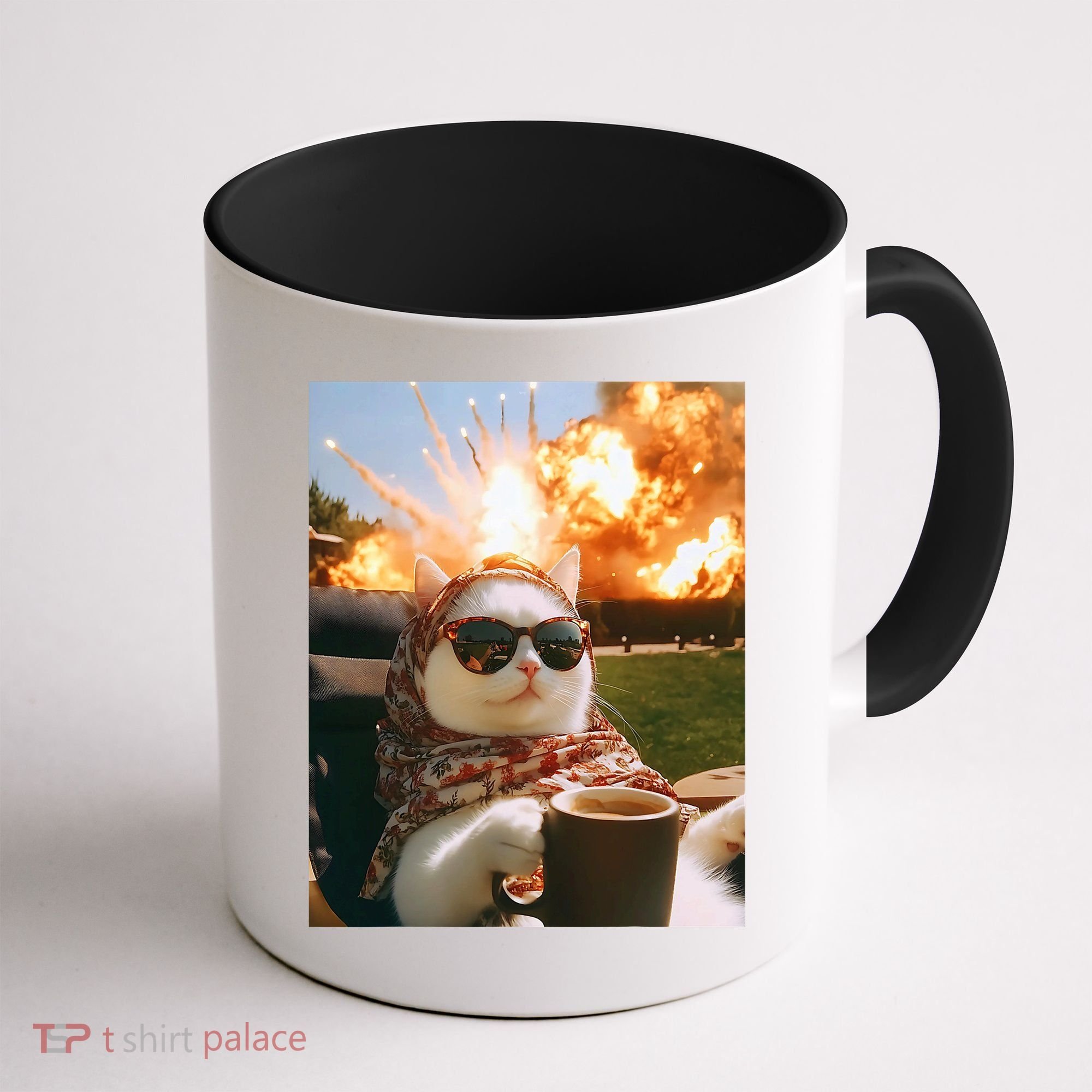 Cat Scarf Meme Drinking Coffee Selfie Chill Explosive Comet  Coffee Mug