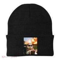 Cat Scarf Meme Drinking Coffee Selfie Chill Explosive Comet  Beanie thumb 0