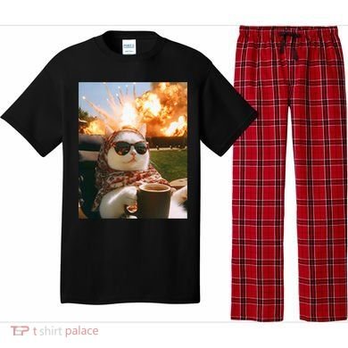 Cat Scarf Meme Drinking Coffee Selfie Chill Explosive Comet  Pajama Set