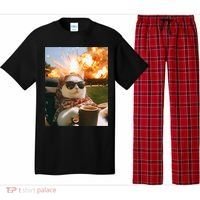 Cat Scarf Meme Drinking Coffee Selfie Chill Explosive Comet  Pajama Set thumb 0