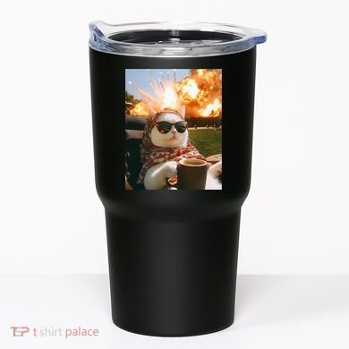 Cat Scarf Meme Drinking Coffee Selfie Chill Explosive Comet  Tumbler