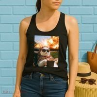 Cat Scarf Meme Drinking Coffee Selfie Chill Explosive Comet  Women's Tank Top thumb 2