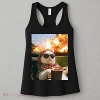 Cat Scarf Meme Drinking Coffee Selfie Chill Explosive Comet  Women's Tank Top thumb 3