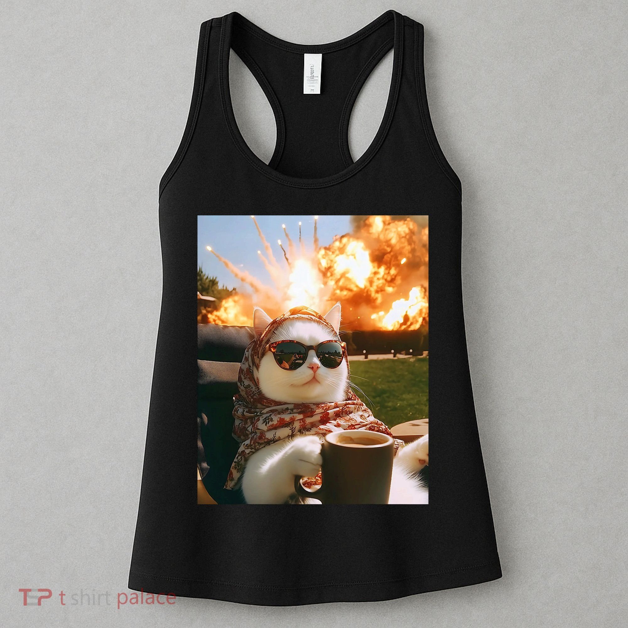 Cat Scarf Meme Drinking Coffee Selfie Chill Explosive Comet  Women's Tank Top