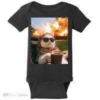 Cat Scarf Meme Drinking Coffee Selfie Chill Explosive Comet  Baby Bodysuit thumb 0