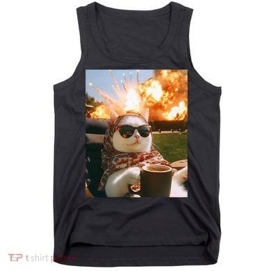 Cat Scarf Meme Drinking Coffee Selfie Chill Explosive Comet  Tank Top