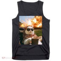 Cat Scarf Meme Drinking Coffee Selfie Chill Explosive Comet  Tank Top thumb 0