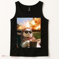 Cat Scarf Meme Drinking Coffee Selfie Chill Explosive Comet  Tank Top thumb 2