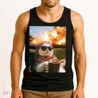 Cat Scarf Meme Drinking Coffee Selfie Chill Explosive Comet  Tank Top thumb 3