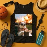 Cat Scarf Meme Drinking Coffee Selfie Chill Explosive Comet  Tank Top thumb 4