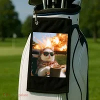 Cat Scarf Meme Drinking Coffee Selfie Chill Explosive Comet  Golf Towel thumb 2