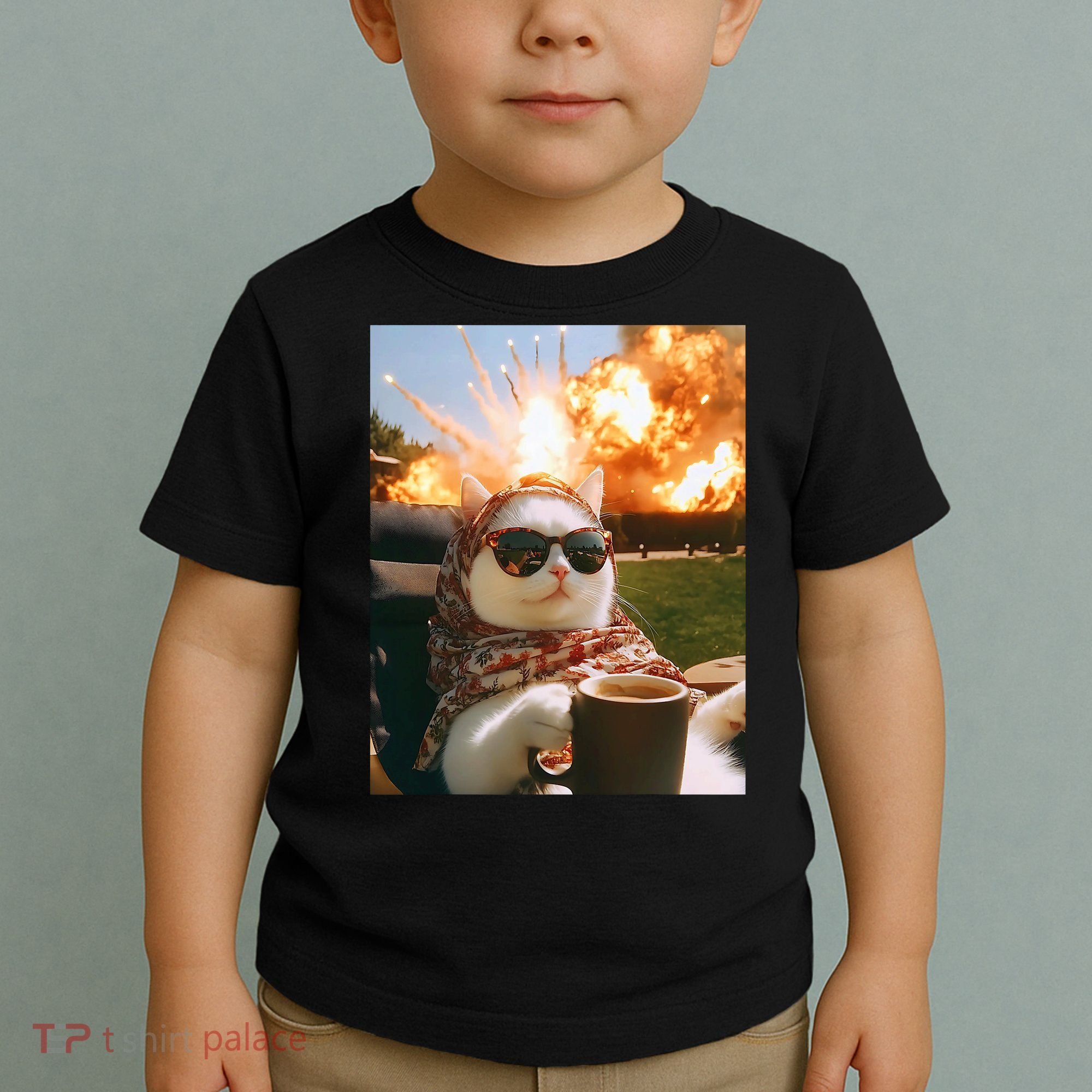 Cat Scarf Meme Drinking Coffee Selfie Chill Explosive Comet  Toddler T-Shirt