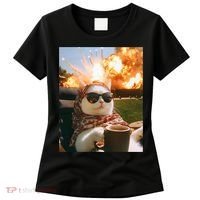 Cat Scarf Meme Drinking Coffee Selfie Chill Explosive Comet  Women's T-Shirt thumb 0