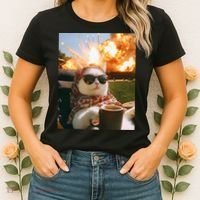 Cat Scarf Meme Drinking Coffee Selfie Chill Explosive Comet  Women's T-Shirt thumb 2